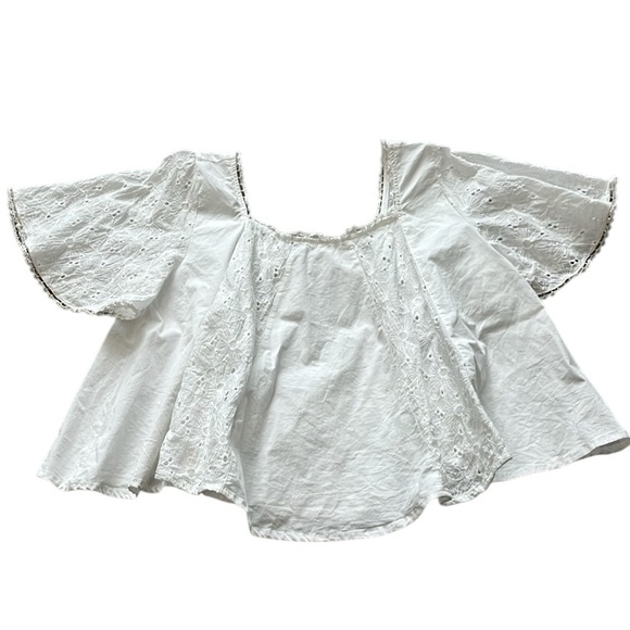 Cara Loren Tops - Cara Loren Ruffle Square Neck‎ Eyelet Whimsical Fairy Top Shirt Womens S Cotton
